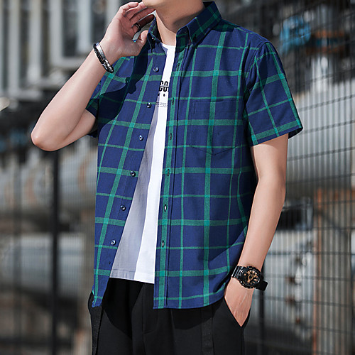 

Men's Shirt Lattice Short Sleeve Casual Tops White Red Green