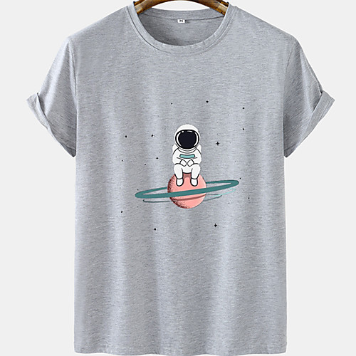 

Men's Unisex Tee T shirt Hot Stamping Graphic Prints Astronaut Planet Plus Size Short Sleeve Casual Tops Cotton Basic Designer Big and Tall White Black Khaki