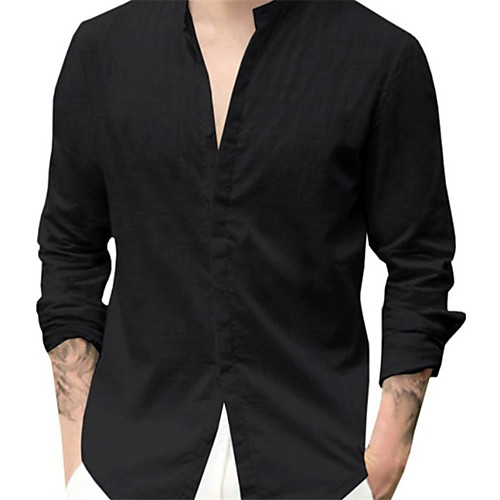 

Men's Shirt Solid Color Button-Down Long Sleeve Casual Tops Lightweight Casual Fashion Breathable Blue Gray White / Stand Collar