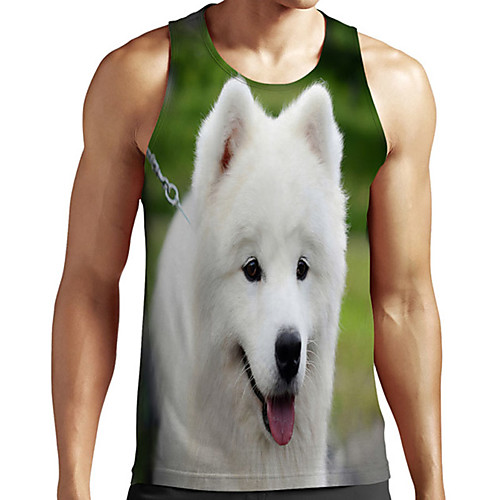

Men's Unisex Tank Top Undershirt 3D Print Dog Graphic Prints Animal Plus Size Print Sleeveless Casual Tops Basic Designer Big and Tall Green / White