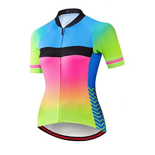

21Grams Women's Short Sleeve Cycling Jersey Summer Spandex Polyester Blue Rainbow Patchwork Gradient Bike Jersey Top Mountain Bike MTB Road Bike Cycling Quick Dry Moisture Wicking Breathable Sports