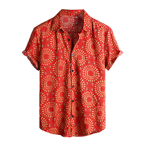 

Men's Shirt Tribal Short Sleeve Daily Tops Cotton Basic Boho Classic Collar Red / Beach