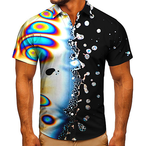 

Men's Shirt 3D Print Abstract Graphic Prints Button-Down Short Sleeve Street Tops Casual Fashion Classic Breathable Black