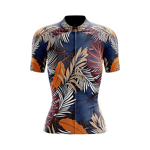 

21Grams Women's Short Sleeve Cycling Jersey Summer Spandex Polyester Dark Blue Leaf Tropical Flowers Hawaii Bike Jersey Top Mountain Bike MTB Road Bike Cycling Breathable Reflective Strips Back Pocket