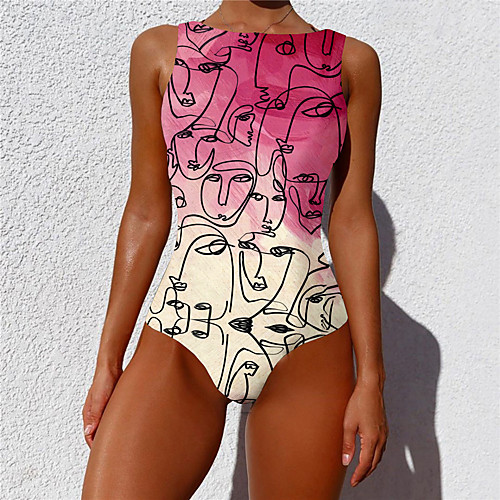 

Women's One Piece Monokini Swimsuit Tummy Control Print Abstract Blushing Pink Khaki White Red Swimwear Strap Bathing Suits New Casual Sexy / Padded Bras / Beach