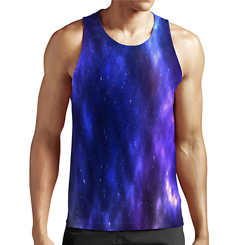 

Men's Unisex Tank Top Undershirt 3D Print Galaxy Graphic Prints Plus Size Print Sleeveless Casual Tops Basic Designer Big and Tall Blue