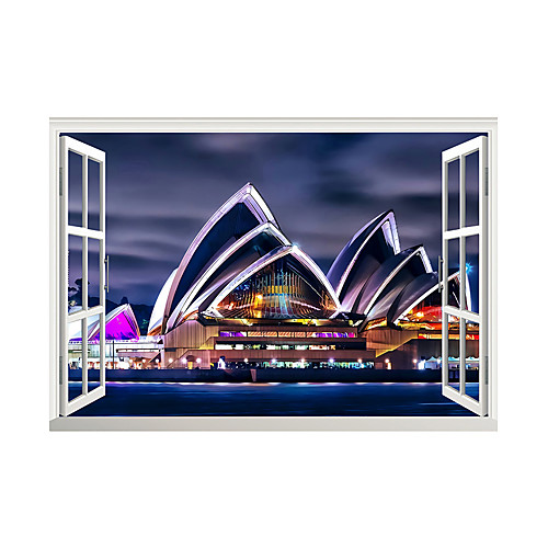 

3D Fake Window Opera House Night View Home Children's Room Background Decoration Can Be Removed Stickers
