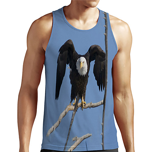

Men's Unisex Tank Top Undershirt 3D Print Graphic Prints Eagle Animal Plus Size Print Sleeveless Casual Tops Basic Designer Big and Tall Blue