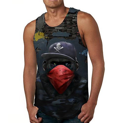 

Men's Tank Top Undershirt 3D Print Graphic Prints Orangutan Print Sleeveless Daily Tops Casual Designer Big and Tall Black