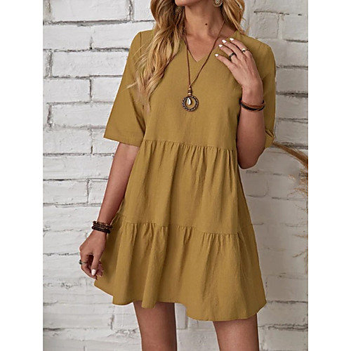 

Women's T Shirt Dress Tee Dress Knee Length Dress Dark Khaki Short Sleeve Solid Color Spring Summer Casual / Daily 2021 S M L XL XXL XXXL / Cotton / Cotton