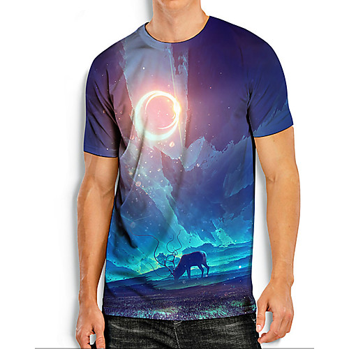 

Men's T shirt 3D Print Graphic Prints Animal 3D Print Short Sleeve Daily Tops Basic Casual Blue