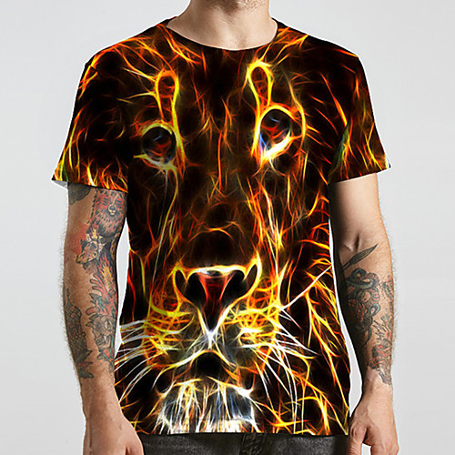 

Men's Unisex Tee T shirt 3D Print Graphic Prints Lion Animal Plus Size Print Short Sleeve Casual Tops Fashion Designer Big and Tall Yellow