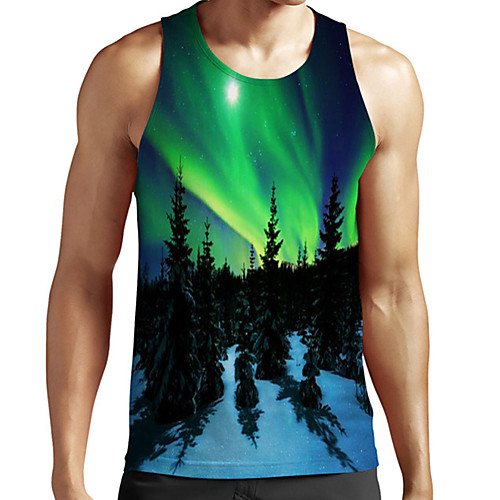 

Men's Unisex Tank Top Undershirt 3D Print Scenery Graphic Prints Tree Plus Size Print Sleeveless Casual Tops Basic Fashion Designer Breathable Green