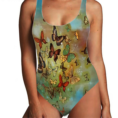 

Women's One Piece Monokini Swimsuit Tummy Control Slim Animal Green Swimwear Strap Bathing Suits New Casual Sexy / Padless / Beach