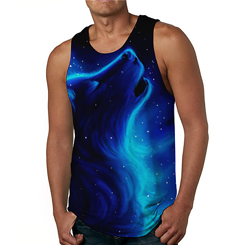 

Men's Tank Top Undershirt 3D Print Graphic Prints Fox Print Sleeveless Daily Tops Casual Designer Big and Tall Blue
