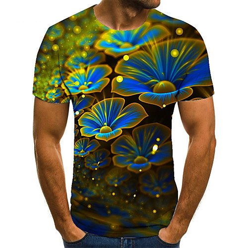 

Men's Unisex Tee T shirt Shirt 3D Print Floral Graphic Prints Plus Size Print Short Sleeve Casual Tops Basic Fashion Designer Big and Tall Round Neck Blue