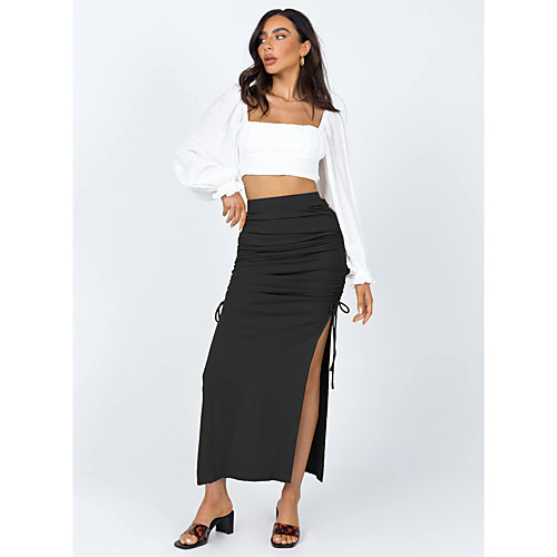 

Women's Vacation Festival Elegant Sexy Skirts Solid Colored Split Ruched Drawstring Blushing Pink Wine Black