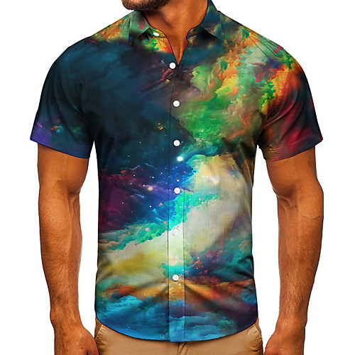 

Men's Shirt 3D Print Graphic Prints Graffiti Button-Down Short Sleeve Street Tops Casual Fashion Classic Breathable Blue