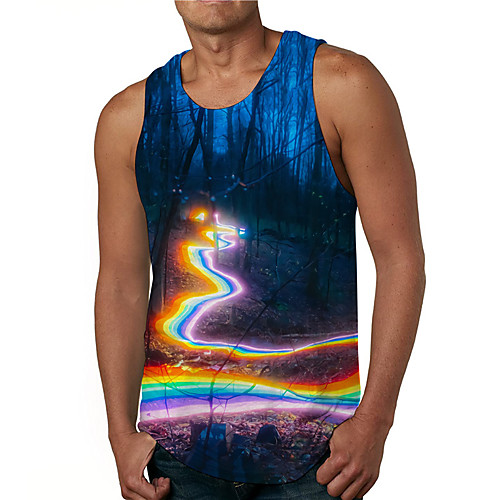 

Men's Tank Top Undershirt 3D Print Rainbow Graphic Prints Print Sleeveless Daily Tops Casual Designer Big and Tall Blue