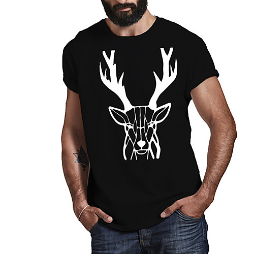 

Men's Unisex Tee T shirt Hot Stamping Graphic Prints Deer Plus Size Print Short Sleeve Casual Tops Cotton Basic Fashion Designer Big and Tall Black