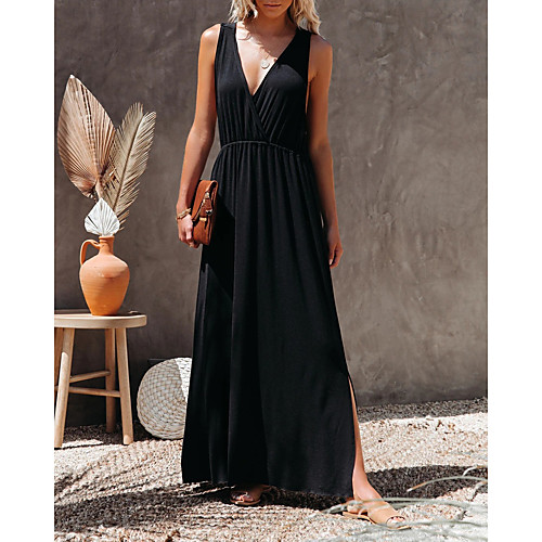 

2021 european and american cross-border spring and summer new v-neck halter neck waist casual fashion long dress 8519