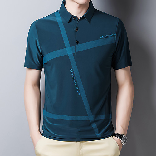 

Men's Golf Shirt Tennis Shirt Other Prints Letter Print Short Sleeve Casual Tops Business Simple Blue-Green Blushing Pink Gray / Summer / Work