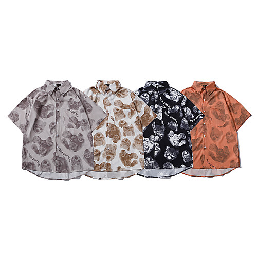 

Men's Shirt Other Prints Graphic Bear Button-Down Print Short Sleeve Casual Tops Basic Hawaiian Distressed Button Down Collar White Black Orange / Summer