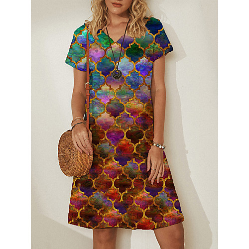

Women's T Shirt Dress Tee Dress Knee Length Dress Wine Green Short Sleeve Print Print Summer V Neck Boat Neck Casual Holiday Cap Sleeve 2021 M L XL XXL 3XL