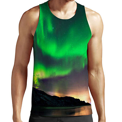 

Men's Unisex Tank Top Undershirt 3D Print Scenery Graphic Prints Plus Size Print Sleeveless Casual Tops Basic Fashion Designer Breathable Green