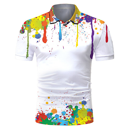 

Men's Golf Shirt Tennis Shirt 3D Print Gradient Button-Down Short Sleeve Street Tops Casual Fashion Cool Breathable White / Sports