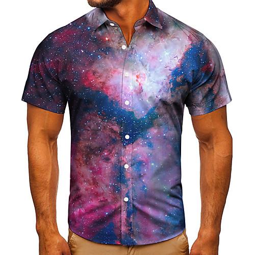 

Men's Shirt 3D Print Galaxy Graphic Prints Button-Down Short Sleeve Street Tops Casual Fashion Classic Breathable Blue