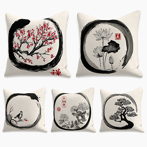 

Double Side Cushion Cover 5PC Faux Linen Soft Decorative Square Throw Pillow Cover Cushion Case Pillowcase for Sofa Bedroom Superior Quality Machine Washable