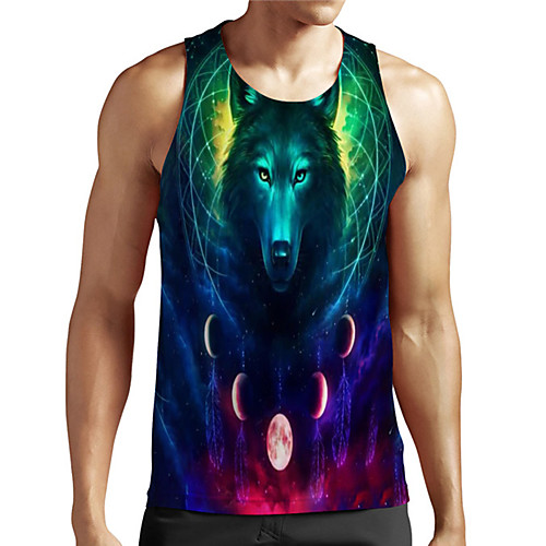 

Men's Unisex Tank Top Undershirt 3D Print Graphic Prints Wolf Plus Size Print Sleeveless Casual Tops Basic Designer Big and Tall Blue