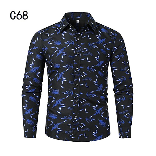 

Men's Shirt Other Prints Leaves Long Sleeve Casual Tops Chinoiserie Black