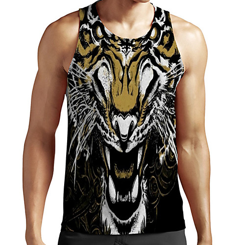 

Men's Unisex Tank Top Undershirt 3D Print Graphic Prints Tiger Animal Plus Size Print Sleeveless Casual Tops Basic Fashion Designer Breathable Black