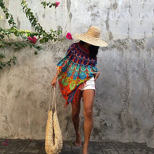 

2021 europe and america amazon aliexpress new blouse women's color peacock open screen printing swimsuit sunscreen suit mp-7