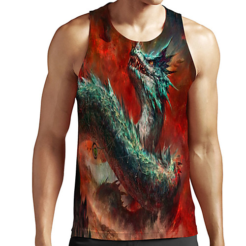 

Men's Unisex Tank Top Undershirt 3D Print Dragon Graphic Prints Plus Size Print Sleeveless Casual Tops Basic Designer Big and Tall Red-Navy