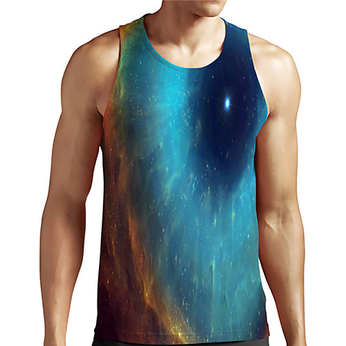 

Men's Unisex Tank Top Undershirt 3D Print Galaxy Graphic Prints Plus Size Print Sleeveless Casual Tops Basic Designer Big and Tall Blue-Green