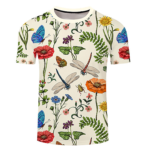 

Men's Unisex Tee T shirt 3D Print Plants Graphic Prints Animal Plus Size 3D Print Short Sleeve Casual Tops Basic Designer Big and Tall Purple Green Dark Green