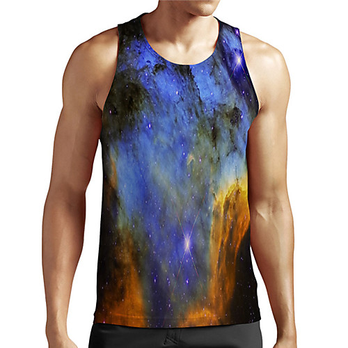 

Men's Unisex Tank Top Undershirt 3D Print Galaxy Graphic Prints Plus Size Print Sleeveless Casual Tops Basic Designer Big and Tall Blue