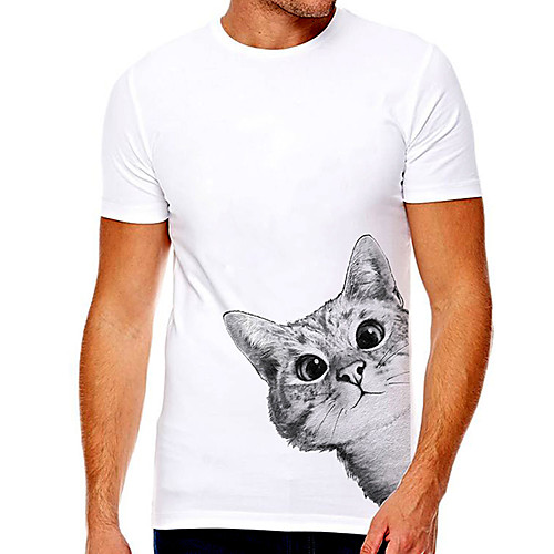 

Men's Unisex Tee T shirt Hot Stamping Cat Graphic Prints Plus Size Print Short Sleeve Casual Tops Cotton Basic Designer Big and Tall White