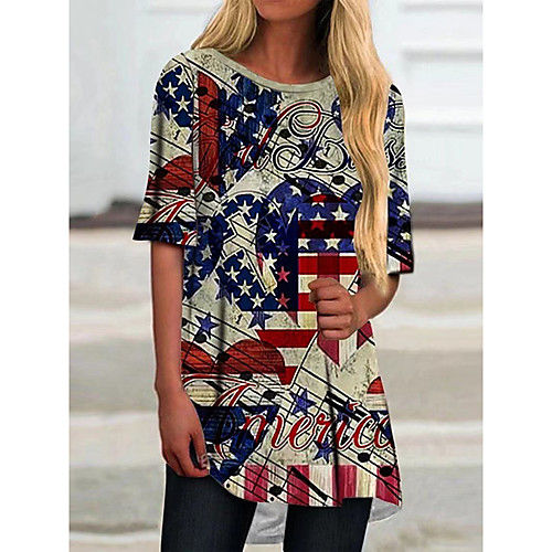 

Women's T shirt American Flag National Flag Round Neck Basic Tops Blue
