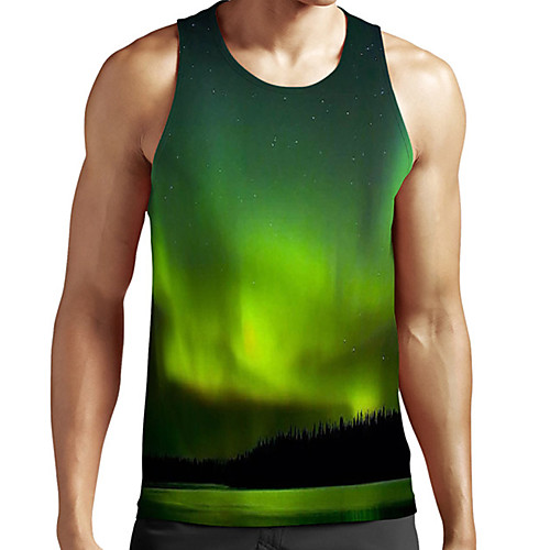 

Men's Unisex Tank Top Undershirt 3D Print Scenery Graphic Prints Plus Size Print Sleeveless Casual Tops Basic Fashion Designer Breathable Green