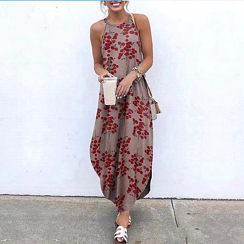 

Women's Strap Dress Maxi long Dress Gray Green Black Red Sleeveless Print Spring Summer Casual / Daily 2021 S M L XL XXL XXXL 4XL