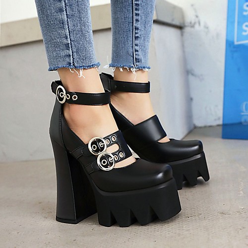 

Women's Heels Chunky Heel Square Toe PU Synthetics Black Red Silver