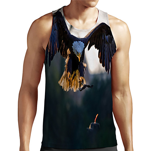 

Men's Unisex Tank Top Undershirt 3D Print Graphic Prints Eagle Animal Plus Size Print Sleeveless Casual Tops Basic Designer Big and Tall Dark Green