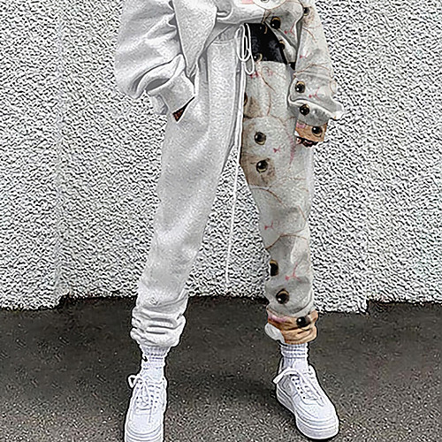 

Women's Fashion Casual / Sporty Comfort Daily Weekend Sweatpants Pants Cat Animal Full Length Pocket Elastic Drawstring Design Print White
