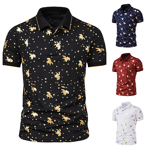 

Men's Golf Shirt Other Prints Graphic Short Sleeve Daily Tops Business White Wine Black / Summer