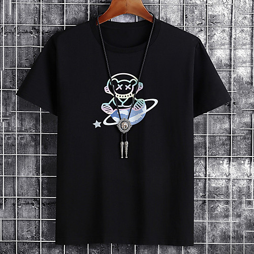 

Men's Unisex Tee T shirt Hot Stamping Graphic Prints Bear Letter Plus Size Print Short Sleeve Casual Tops Cotton Basic Fashion Designer Big and Tall White Black Khaki