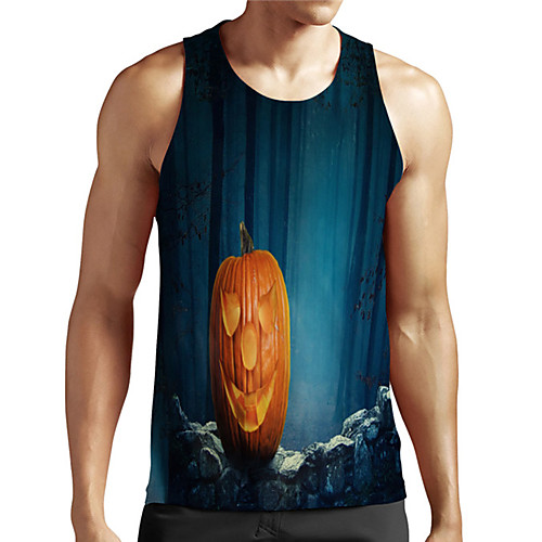 

Men's Unisex Tank Top Undershirt 3D Print Graphic Prints Pumpkin Plus Size Print Sleeveless Casual Tops Basic Designer Big and Tall Blue